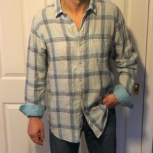 Nautica brand, men's plaid linen button frt shirt w/contrast slv cuffs, size L